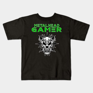 Metalhead Gamer Demon Skull Green Kids T-Shirt